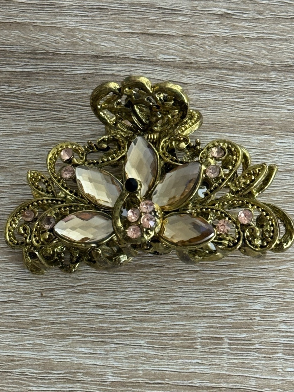 Decorative Butterfly-Themed Hair Claw Clip Antique Gold Finish Sparkly Crystal s - Picture 3 of 10